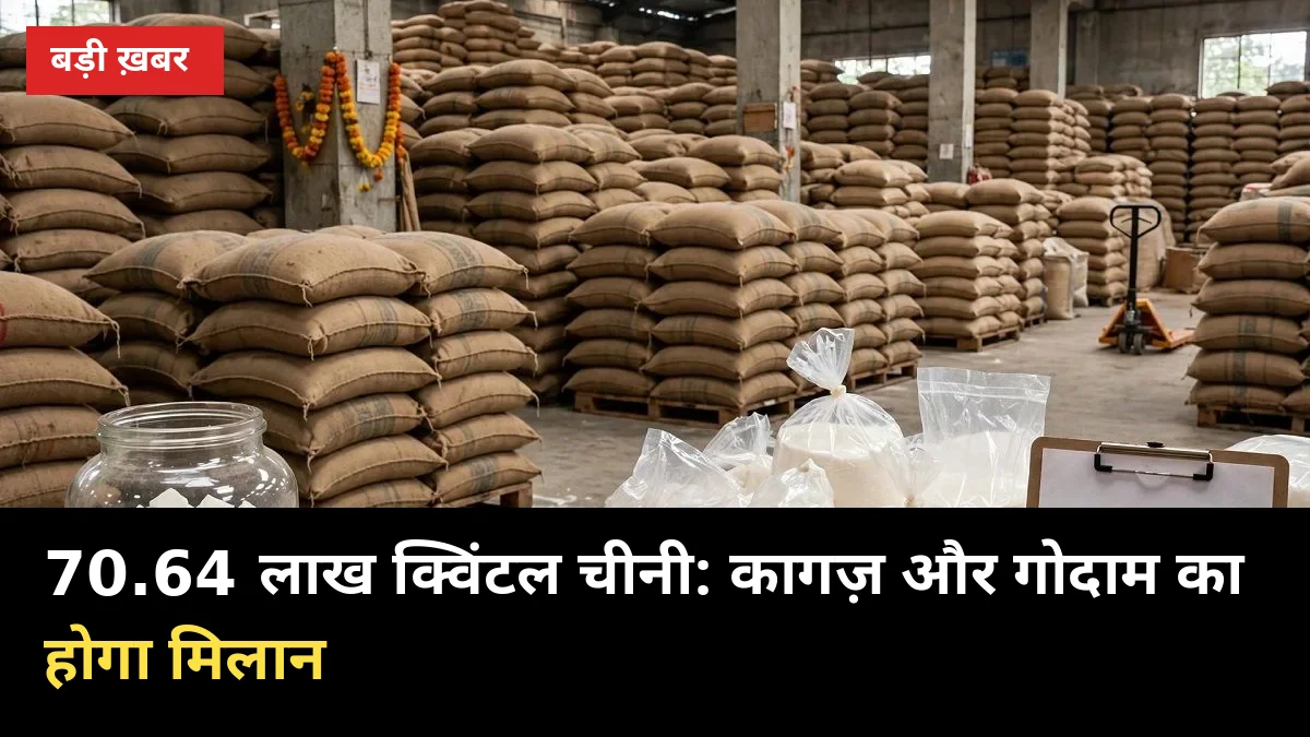 70.64 लाख क्विंटल चीनी: अब कागज़ और गोदाम का होगा मिलान, डीएम को पत्र