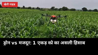 1 एकड़ स्प्रे: ड्रोन 7 मिनट में, मजदूर 6 घंटे में — खर्च और पानी की पूरी तुलना
