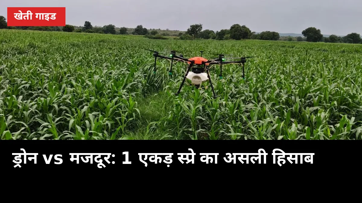 1 एकड़ स्प्रे: ड्रोन 7 मिनट में, मजदूर 6 घंटे में — खर्च और पानी की पूरी तुलना