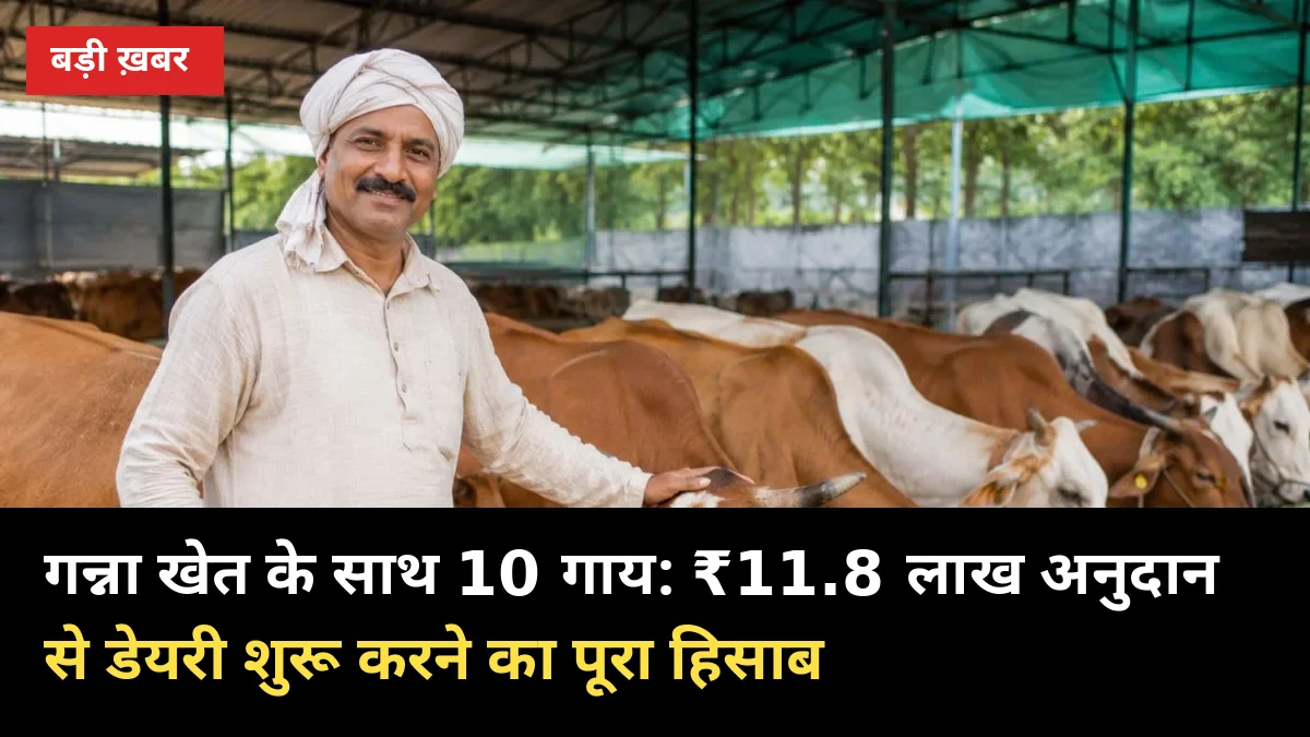 गन्ना खेत के साथ 10 गाय: ₹11.8 लाख अनुदान से डेयरी शुरू करने का पूरा हिसाब