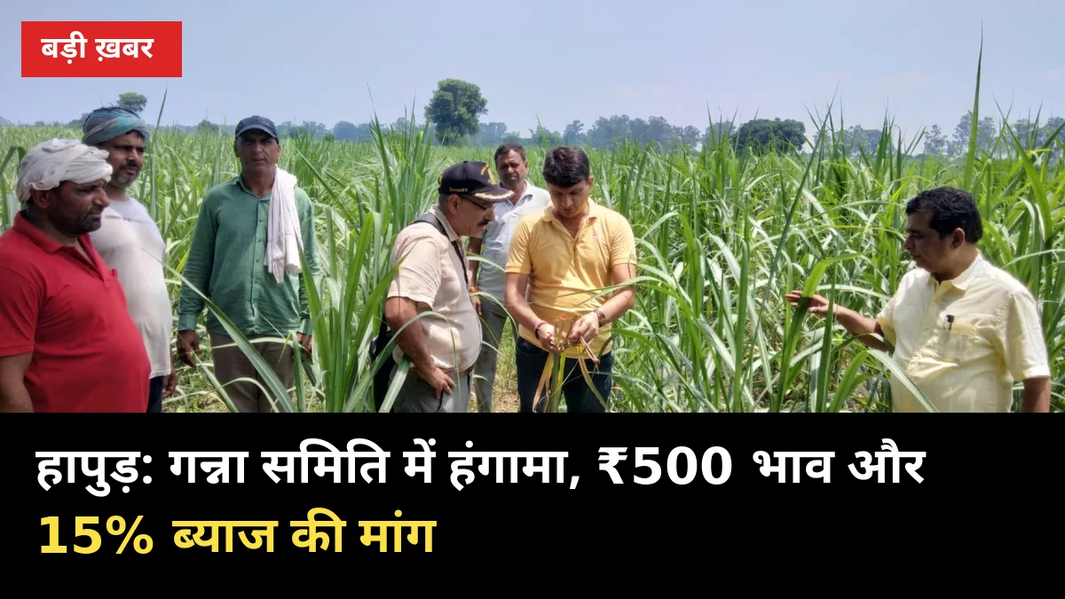 हापुड़ गन्ना समिति में हंगामा, लौटे चेयरमैन: ₹500 भाव और डिफाल्टर मिलों पर 15% ब्याज